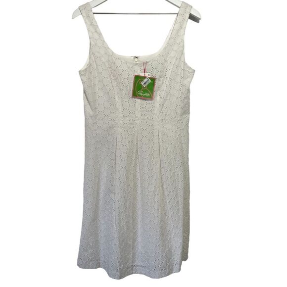 Pappagallo White Eyelet Tank Dress Womens 8 Embroidered A Line Cotton Back Zip - Picture 2 of 8